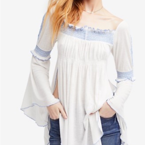 Free People Tops - Free People White Ruffled Asymmetrical Blouse
